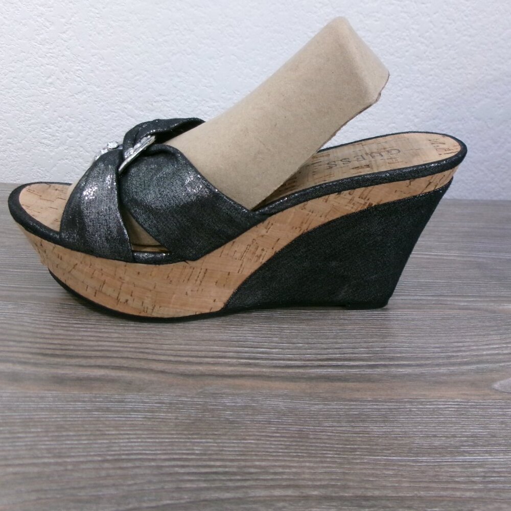 Near New GUESS Balasi Shimmery Black Silver Rhinestone Wedge Platform Shoes 9.5 - Picture 6 of 16